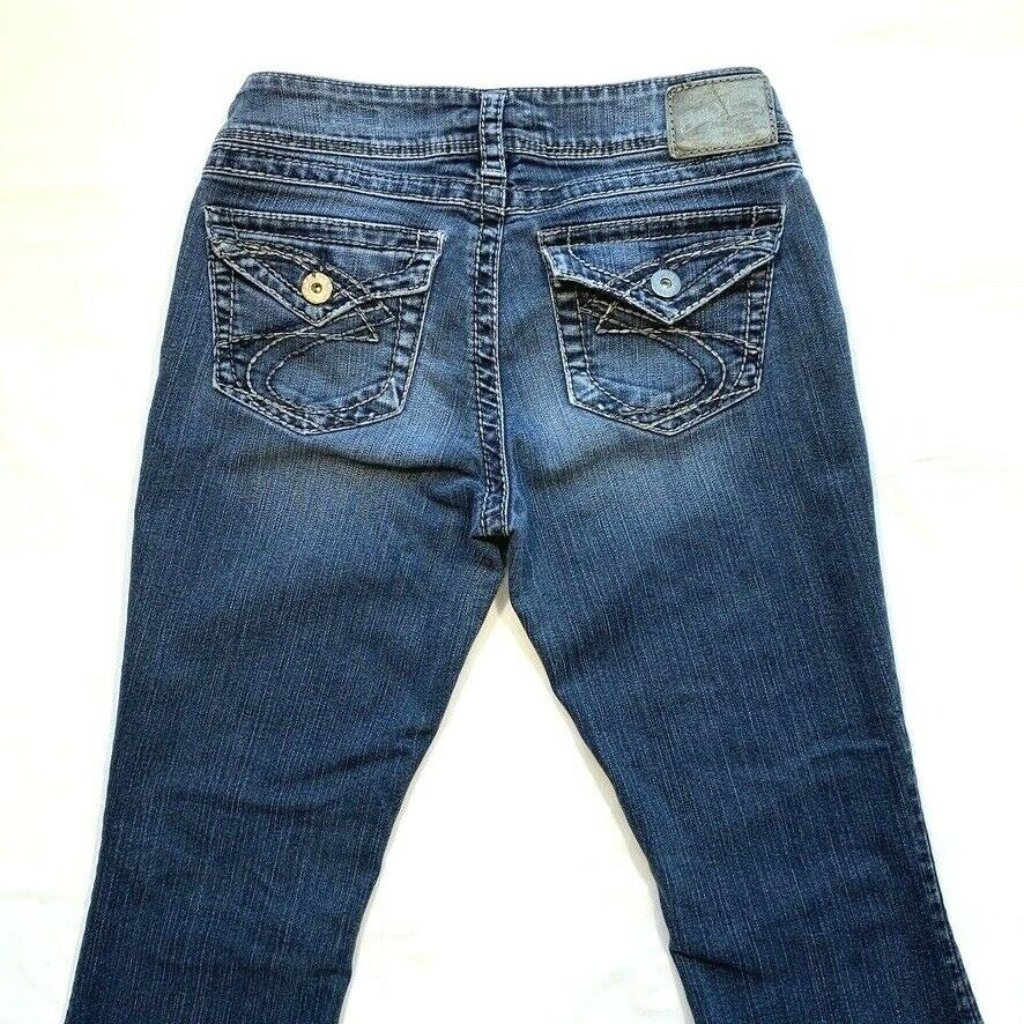 Silver Jeans Suki Surplus Women 28x32 Bootcut Distressed Low Rise Dark Denim Y2k
